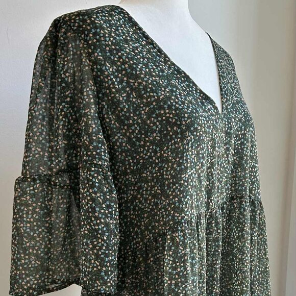 Park & Fifth Green Micro-Floral Chiffon Tiered Double Layered Mini Dress – US M - Picture 1 of 11